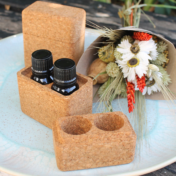 Caixa de Aromaterapia para 2 óleos essenciais em Cortiça - Atelier do Sabão