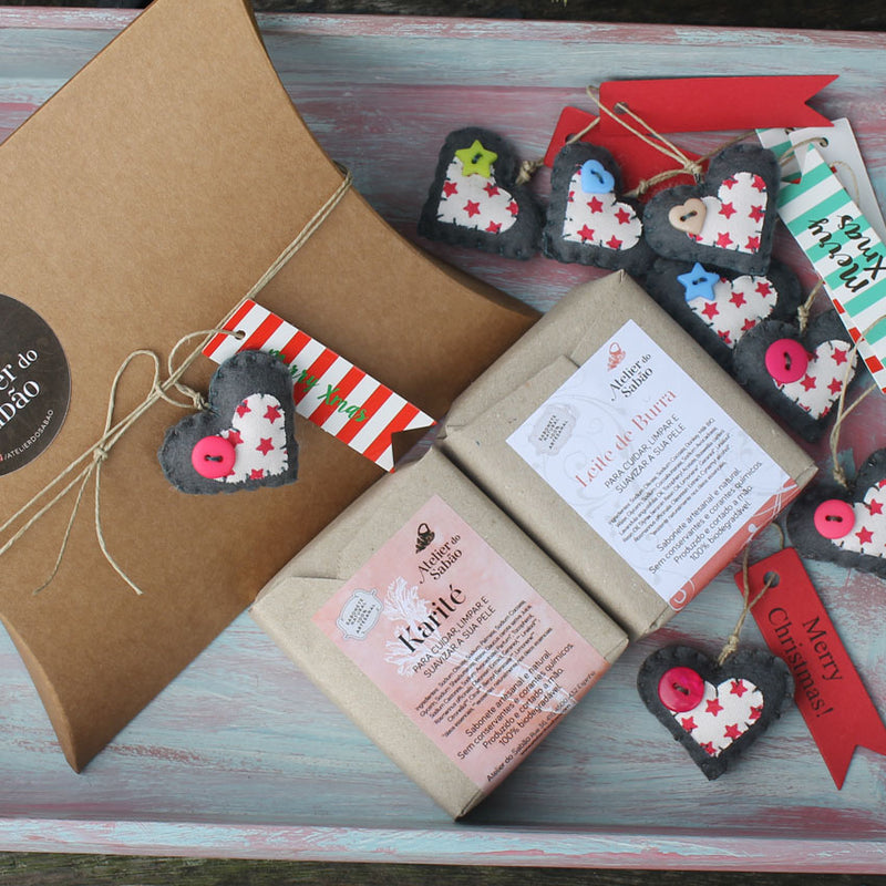 Embrulho de Natal em caixa Kraft para 2 sabonetes - Atelier do Sabão