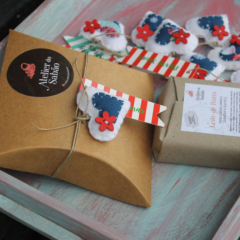 Embrulho de Natal em caixa Kraft para 1 sabonete - Atelier do Sabão