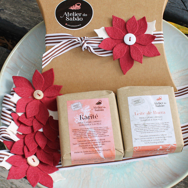 Embrulho em caixa Kraft para 2 sabonetes - Flor - Atelier do Sabão