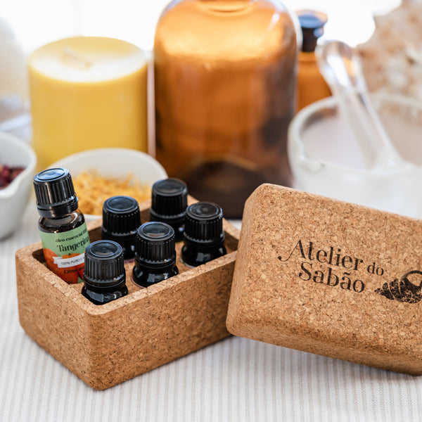 caixa aromaterapia cortica 6 oleos essenciais